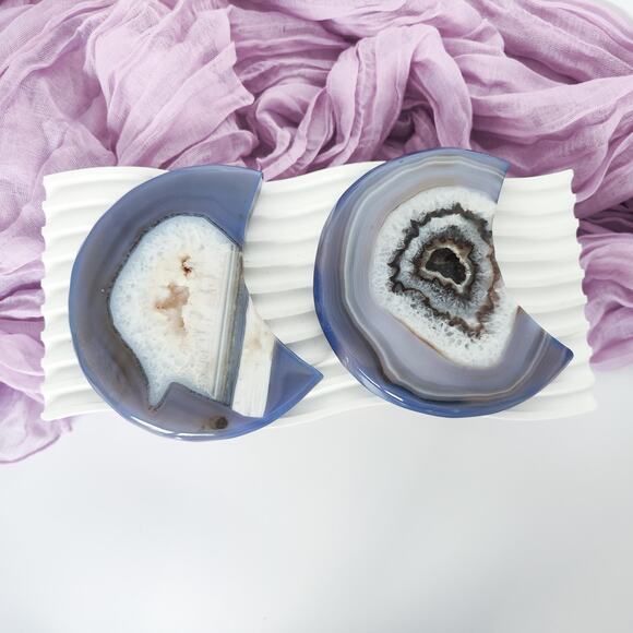 Large Druzy Agate Flat Moon Crystal Carving - Picture 1 of 9